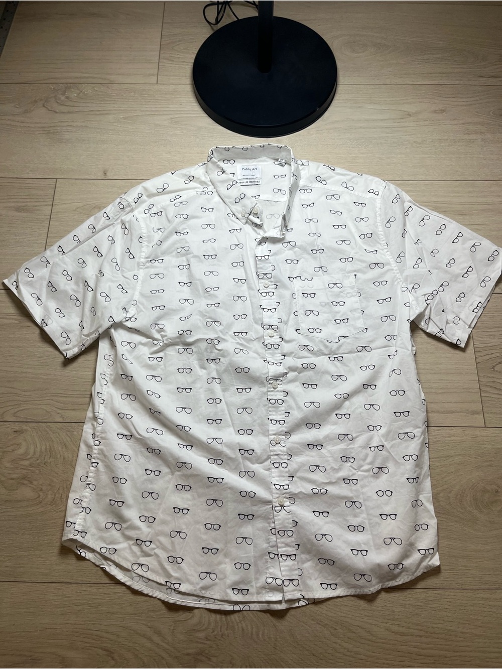 Public Art Men's White Short-Sleeve Button-Up Shirt with Eyeglass Print xxl